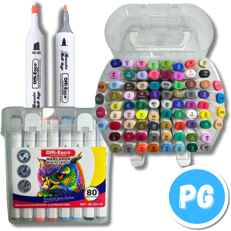 Caja Marcador Offiesco Multitrazo X80 Doble Punta (punta Fina Y Biselada) A Base De Alcohol Oe 525 80
