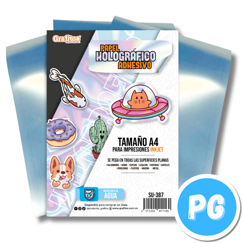 Paquete Papel Holografico Adhesivo Grafitos x20 Unds A4 Resistente al Agua
