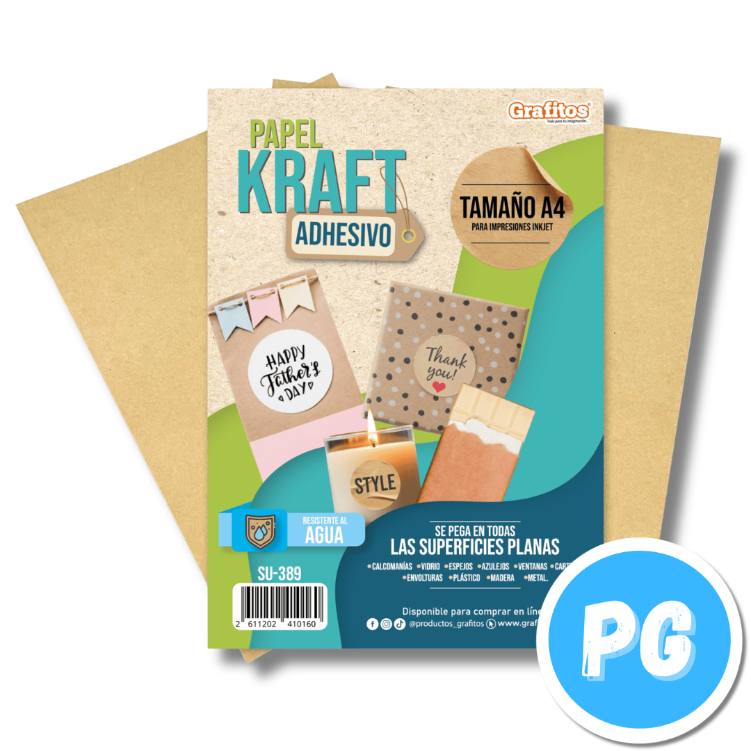 Paquete Papel Kraft Adhesivo Grafitos x20 Unds A4 Resistente al Agua