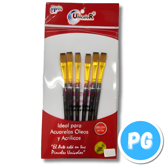 Paquete Pincel Sintetico Unicolor X6 Unds #12 Plano