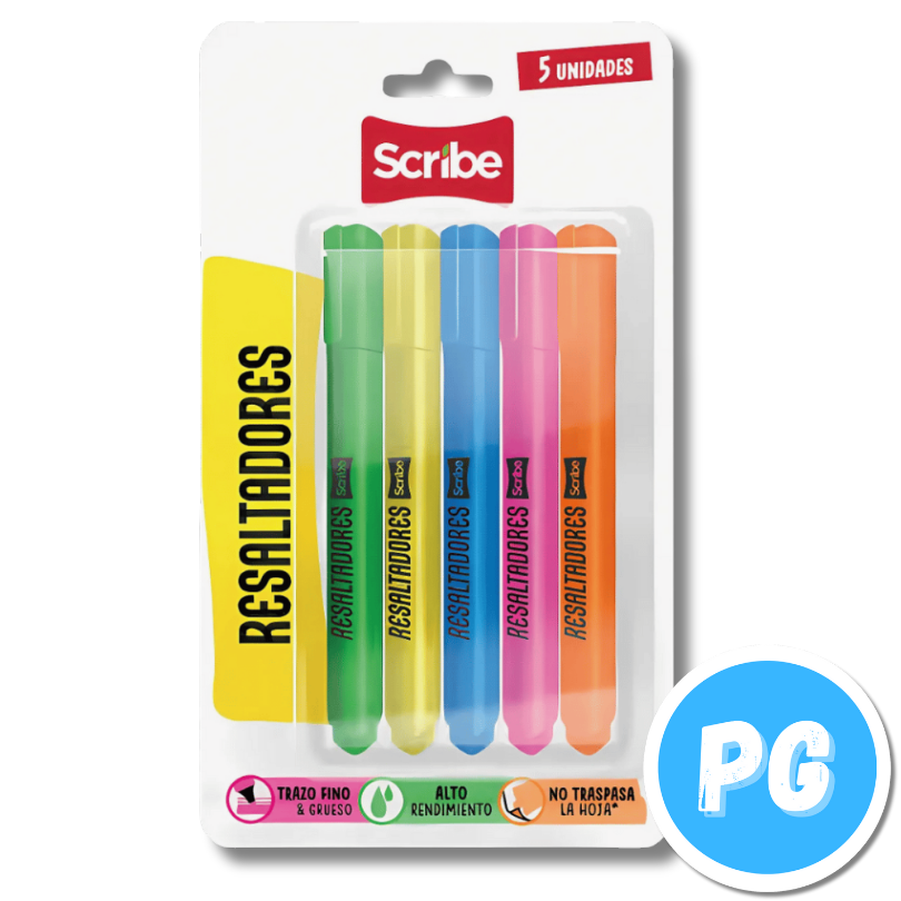 Paquete Resaltador Scribe X5 Unds Surtido
