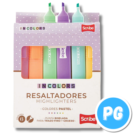 Paquete De Resaltador Scribe Tonos Pastel X6 Unds Surtido