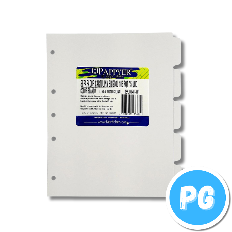 Paquete De Separadores Para Carpeta O Folder En Cartulina Blancos X5 Unds Tamaño Oficio