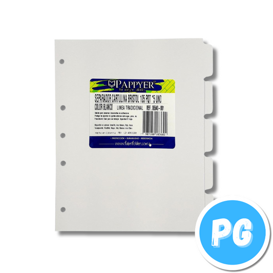 Paquete De Separadores Para Carpeta O Folder En Cartulina Blancos X5 Unds Tamaño Oficio