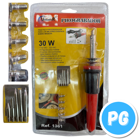 Pirograbador Para Madera Con 5 Puntas - Para Diseñar En Madera 30 Watts