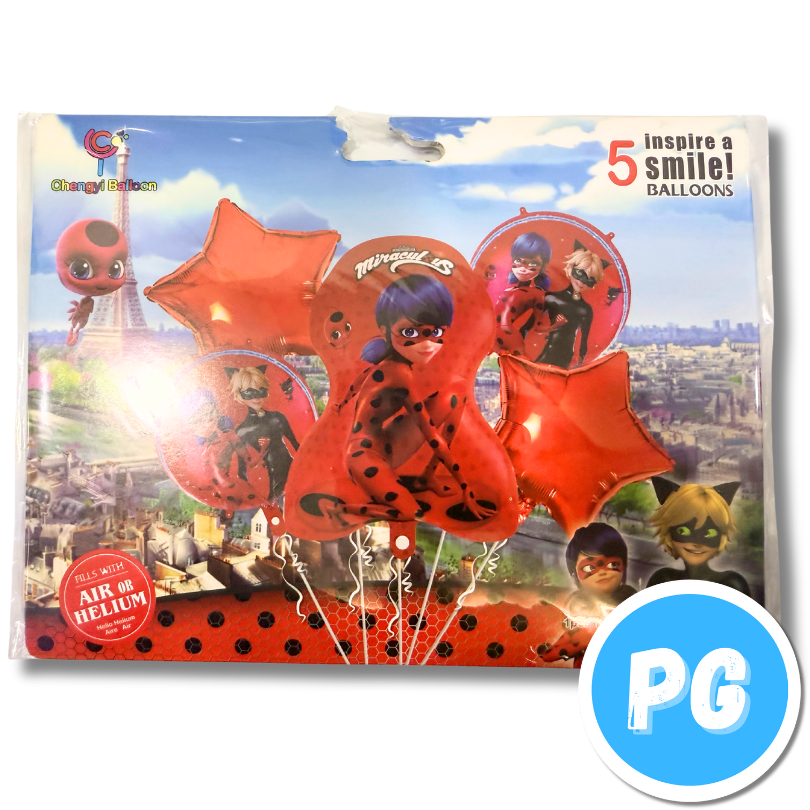 Paquete De Bombas De Lady Bug X5 Unds Para Inflar Con Aire O Helio - Se Envia Un Motivo Aleatorio