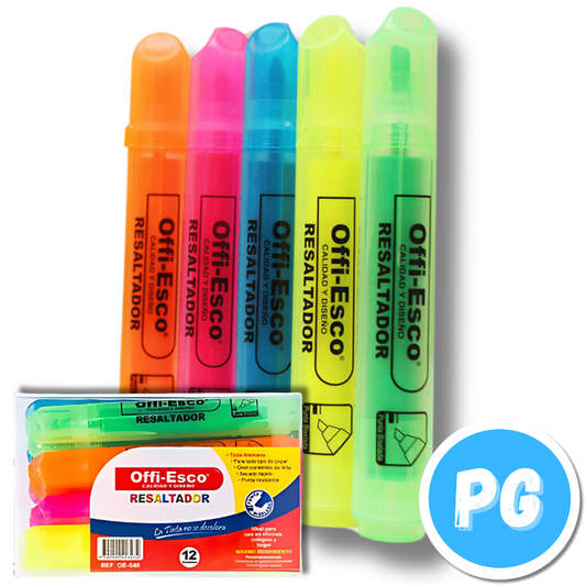 Caja Resaltador Offi Esco 540 x12 Unds Surtido Tonos Neon