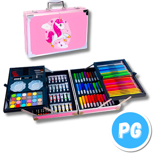 Maletin Y Set De Arte Metalico 145 Piezas Motivo Niña - Marcadores, Colores, Oleos Y Acuarela