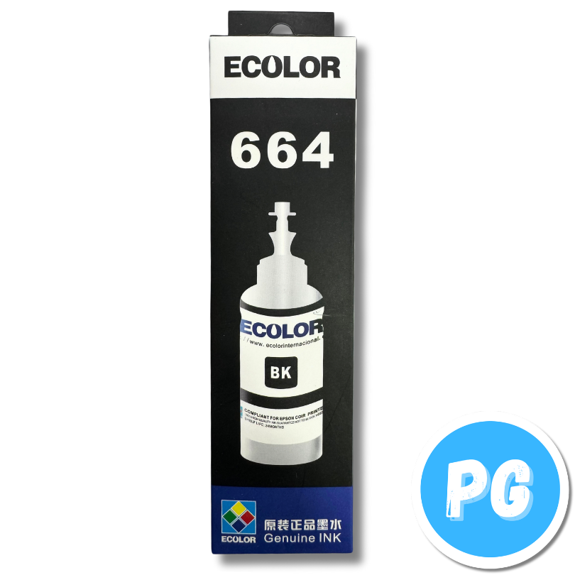 Tarro De Tinta Ecolor 664 65ml Negro. Para Impresoras Epson De Tinta 664 L110 L120 L200 L210 L300 L350 L355 L455 L555 L1300