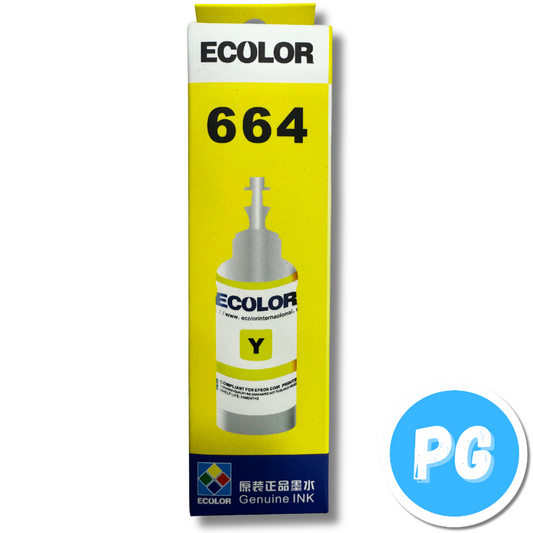 Tarro De Tinta Ecolor 664 65ml Amarillo. Para Impresoras Epson De Tinta 664 L110 L120 L200 L210 L300 L350 L355 L455 L555 L1300