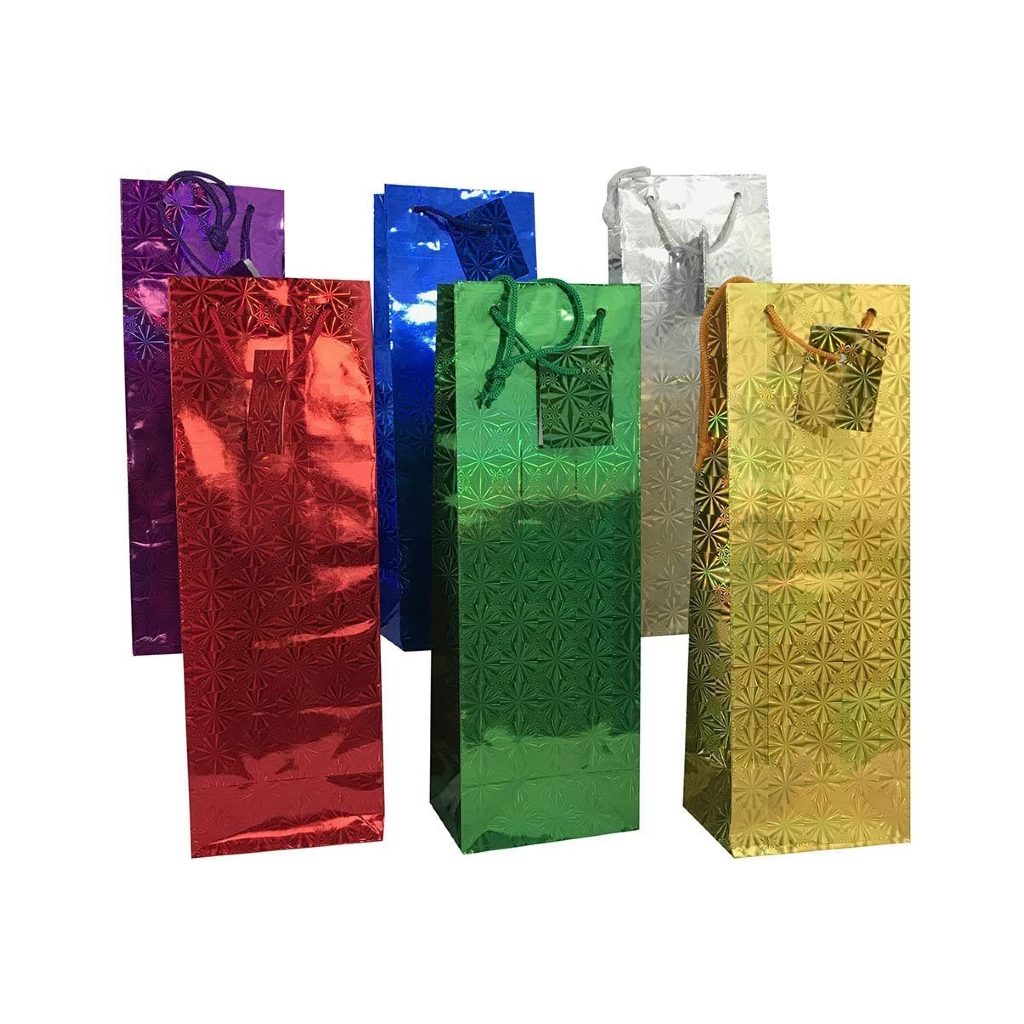 Bolsa De Regalo Hologramada Para Botella (vino, Etc) Se Envia Un Color Aleatorio