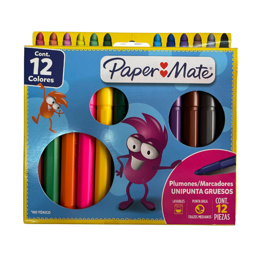 Paquete De Plumon Papermate X12 Unds Jumbo Lavables
