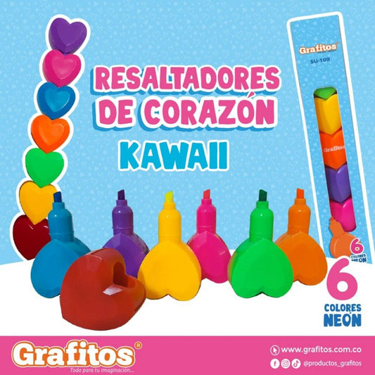 Paquete De Resaltadores Grafito Corazones X5 Colores Surtidos