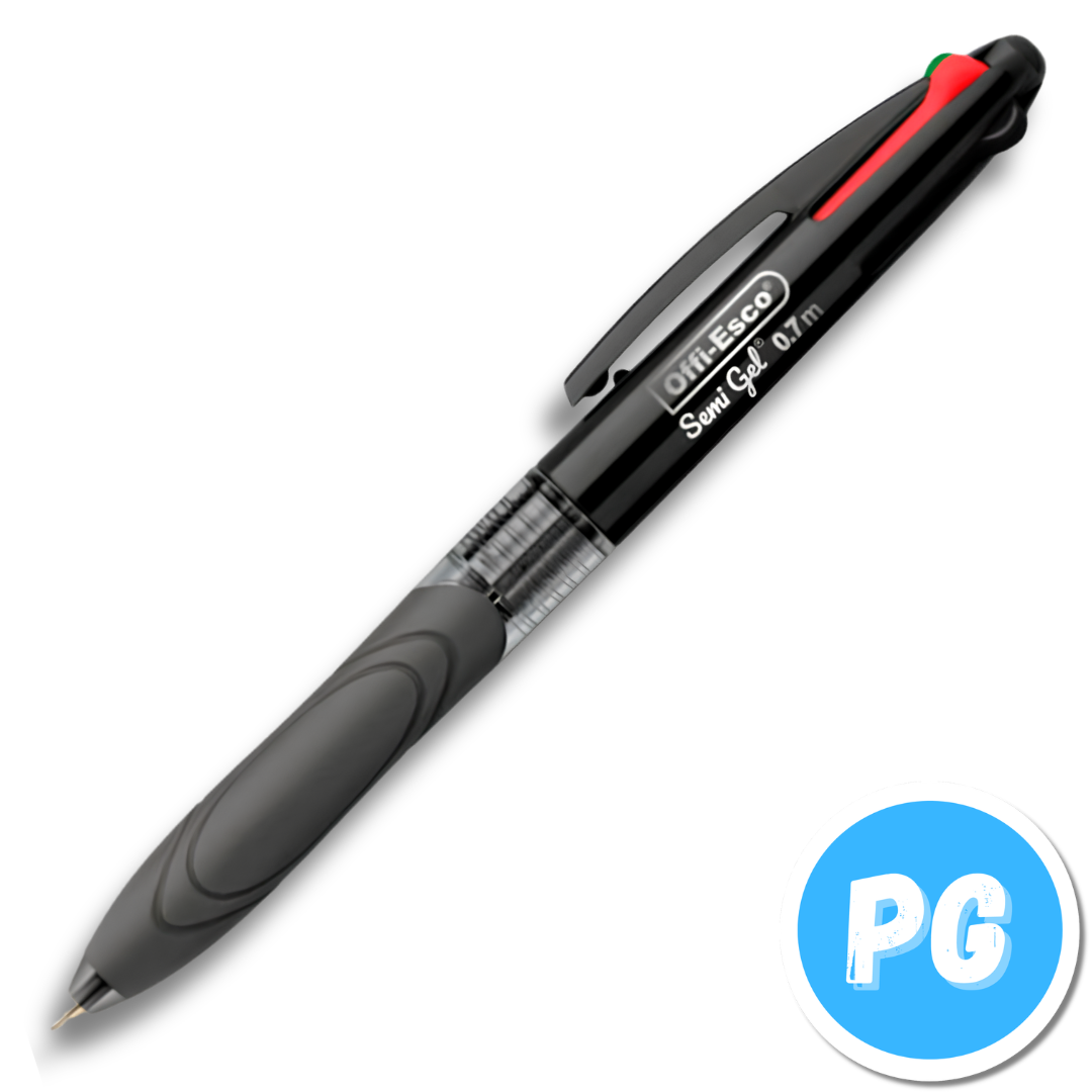Esfero Offiesco 0.7mm Semigel OE-016F 4 Minas (Negro, Rojo, Azul Rey y Verde)