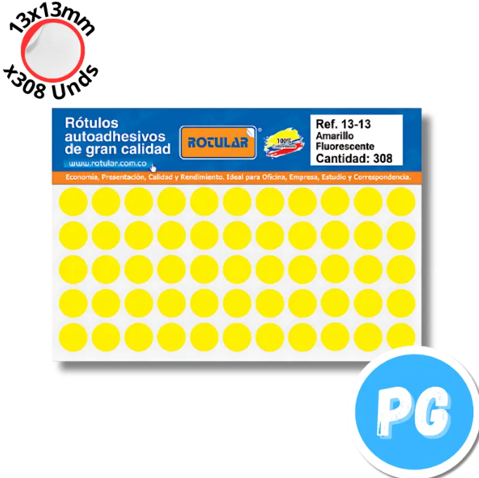 Paquete De Sticker Circular Adhesivo 13x13mm X308 Unds Amarillo Plano- Rotulos